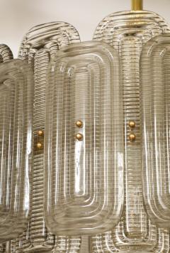Venetian Murano Glass Round Chandelier in Light Smoked Glass and Brass Italy - 4713357