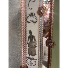 Venetian Nobles Figures With Flowers Hand Carving Mirror Murano Glass - 4303116