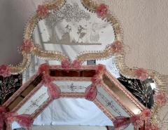 Venetian Pink Flower Murano Glass Mirror - 2235233