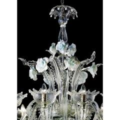 Venetian Romantic Floral Transparent and White Murano Glass Chandelier - 4566969