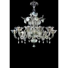 Venetian Romantic Floral Transparent and White Murano Glass Chandelier - 4566970