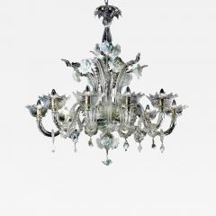 Venetian Romantic Floral Transparent and White Murano Glass Chandelier - 4567548