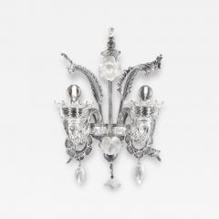 Venetian Romantic Floral Transparent and White Murano Glass Wall Sconce - 4567549