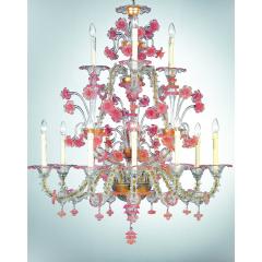 Venetian Romantic Transparent and Pink Floreal C Rezzonico Chandelier - 4566927