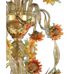 Venetian Scenographic Sunflowers Amber and Green Murano Glass Chandelier - 4566897