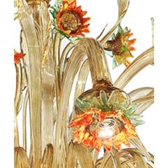 Venetian Scenographic Sunflowers Amber and Green Murano Glass Chandelier - 4566898
