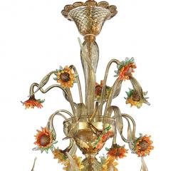 Venetian Scenographic Sunflowers Amber and Green Murano Glass Chandelier - 4566899