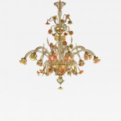 Venetian Scenographic Sunflowers Amber and Green Murano Glass Chandelier - 4567522
