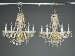 Venetian Style Large Chandeliers Brass Crystal Italy 1960s - 4469495