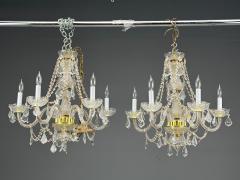 Venetian Style Large Chandeliers Brass Crystal Italy 1960s - 4469497