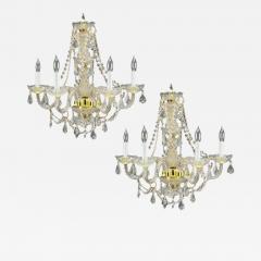 Venetian Style Large Chandeliers Brass Crystal Italy 1960s - 4469692