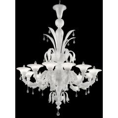 Venetian White Ca Rezzonico Murano Glass Chandelier With Transparent Drops - 4566922