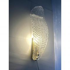 Venetian White Graniglia Leave Murano Glass Walls Sconce a Pair - 4567072
