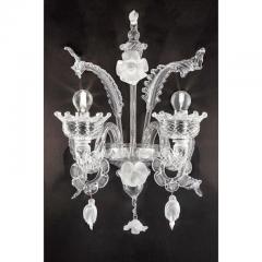 Venetian White and Transparent Floral Murano Glass Wall Sconce - 4629891