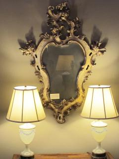 Venetian rococo revival ivory painted and parcel gilt cartouche shaped mirror - 719171