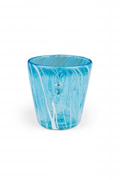 Venini Disaronno Italian Mid Century Hand Blown Blue Striped Glass Ice Bucket - 4673716
