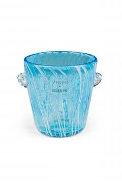 Venini Disaronno Italian Mid Century Hand Blown Blue Striped Glass Ice Bucket - 4673717