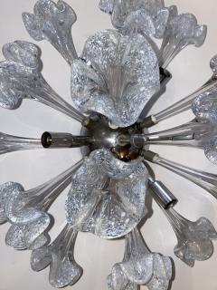 Venini Manufacture Mid Century Flush Mounted Sputnik Chandelier with Murano Glass Flowers - 4207321