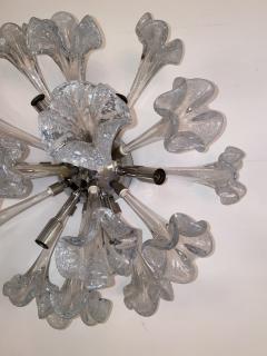Venini Manufacture Mid Century Flush Mounted Sputnik Chandelier with Murano Glass Flowers - 4207322