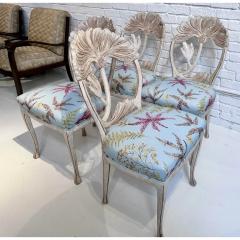 Vermillion of Los Angeles Set of 4 Art Nouveau Flower Back Dining Chairs W Scalamandre Coral Seats - 3146405