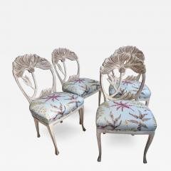 Vermillion of Los Angeles Set of 4 Art Nouveau Flower Back Dining Chairs W Scalamandre Coral Seats - 3150054