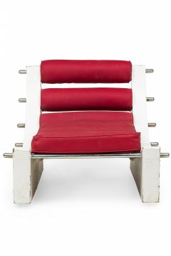Verner Panton Pair of Verner Panton White Lacquer Chrome and Red Upholstered Slipper Chairs - 4274194