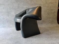 Verner Panton Post Modern 1980s Sculptural Ribbon Form Dark Blue Leather Lounge Chair - 3821120