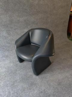 Verner Panton Post Modern 1980s Sculptural Ribbon Form Dark Blue Leather Lounge Chair - 3821130