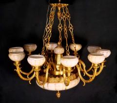 Very Impressive Gilt Bronze Mounted Glass Alabaster Shades Ten Light Chandelier - 3307405