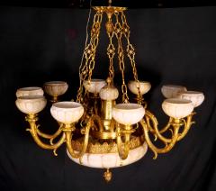 Very Impressive Gilt Bronze Mounted Glass Alabaster Shades Ten Light Chandelier - 3307406