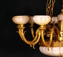 Very Impressive Gilt Bronze Mounted Glass Alabaster Shades Ten Light Chandelier - 3307411