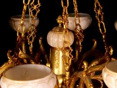 Very Impressive Gilt Bronze Mounted Glass Alabaster Shades Ten Light Chandelier - 3307413