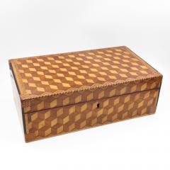 Very Large Marquetry Box with Impressive Tumbling Block inlay - 1364212