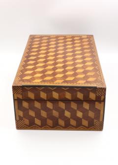 Very Large Marquetry Box with Impressive Tumbling Block inlay - 1364214