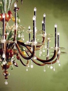 Very Large Multi Color Hand Blown Murano Venetian Glass Chandelier - 1610011