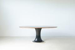 Very elegant oval table with turned base in petrol blue lacquered wood - 2555081