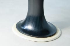 Very elegant oval table with turned base in petrol blue lacquered wood - 2555142