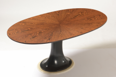 Very elegant oval table with turned base in petrol blue lacquered wood - 2555156