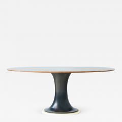 Very elegant oval table with turned base in petrol blue lacquered wood - 2557882