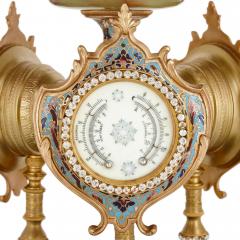 Very fine and rare green onyx porcelain cloisonn enamel ormolu mantel clock - 3159911