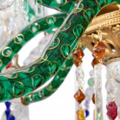 Very large Bohemian Belle poque style coloured cut glass chandelier - 4409235