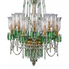 Very large Bohemian clear and green cut glass chandelier - 4239192
