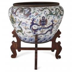 Very large Chinese enamel jardini re on hardwood stand - 2596896