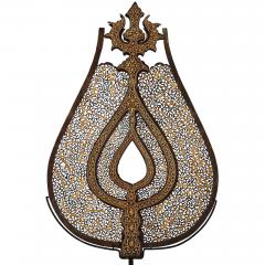 Very large Persian pierced steel Islamic standard damascened with gold - 3371856