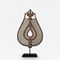 Very large Persian pierced steel Islamic standard damascened with gold - 3373547