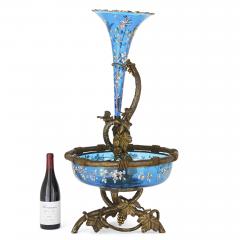Very large gilt bronze and Bohemian blue enamelled glass centrepiece - 1653253