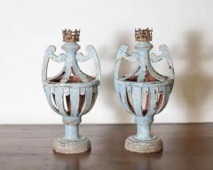 Very rare pair of candlesticks in perforated wood and painted in shades of light - 4146761