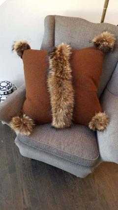 Via Veneto Merino Wool with Fur Trim Pillow - 2475771