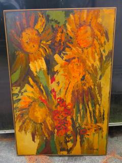 Vibrant XL Abstract Mid Century Modern G Virkala Daisy Sun Flowers Painting - 2707317