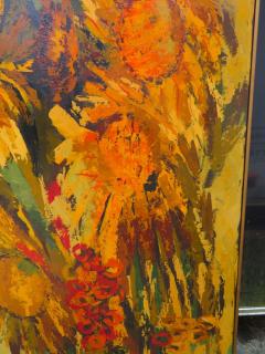Vibrant XL Abstract Mid Century Modern G Virkala Daisy Sun Flowers Painting - 2707447